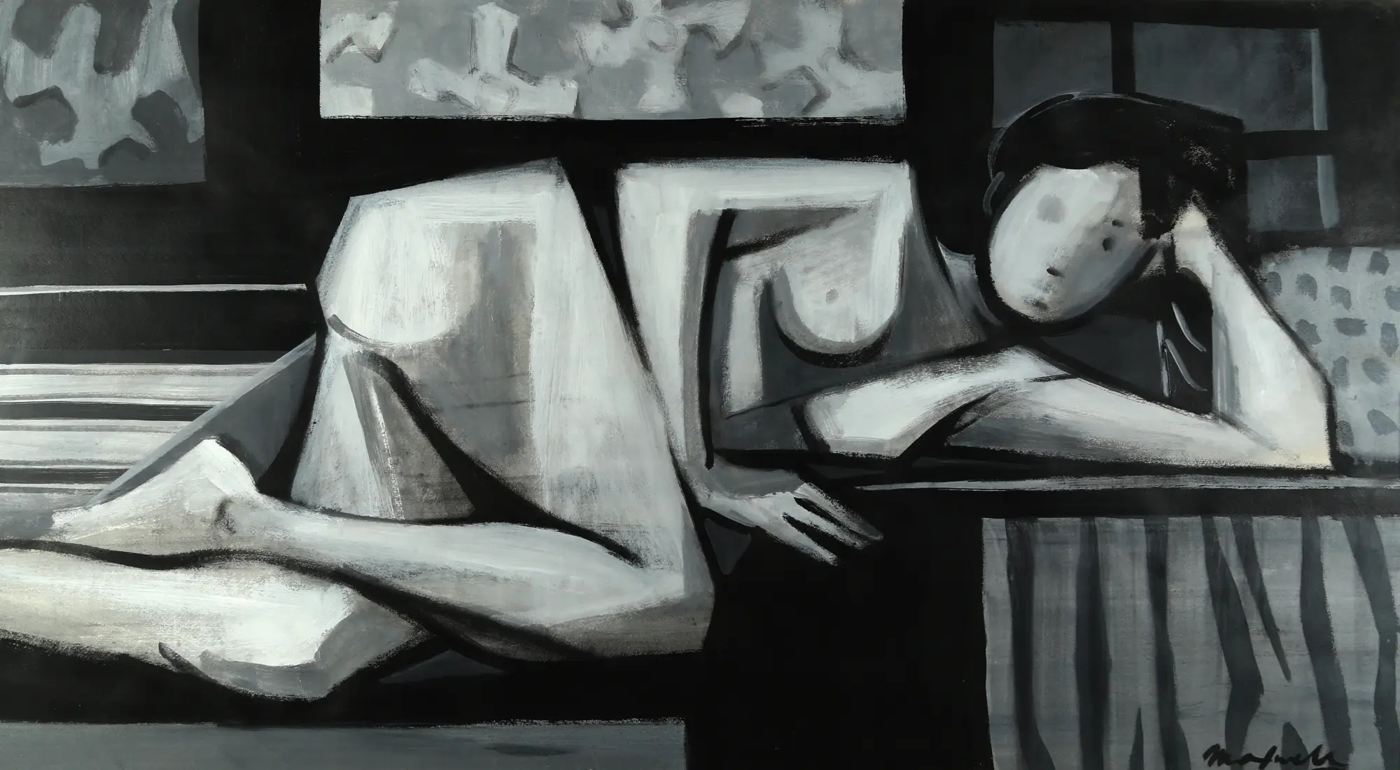 Odalisque on Striped Chaise