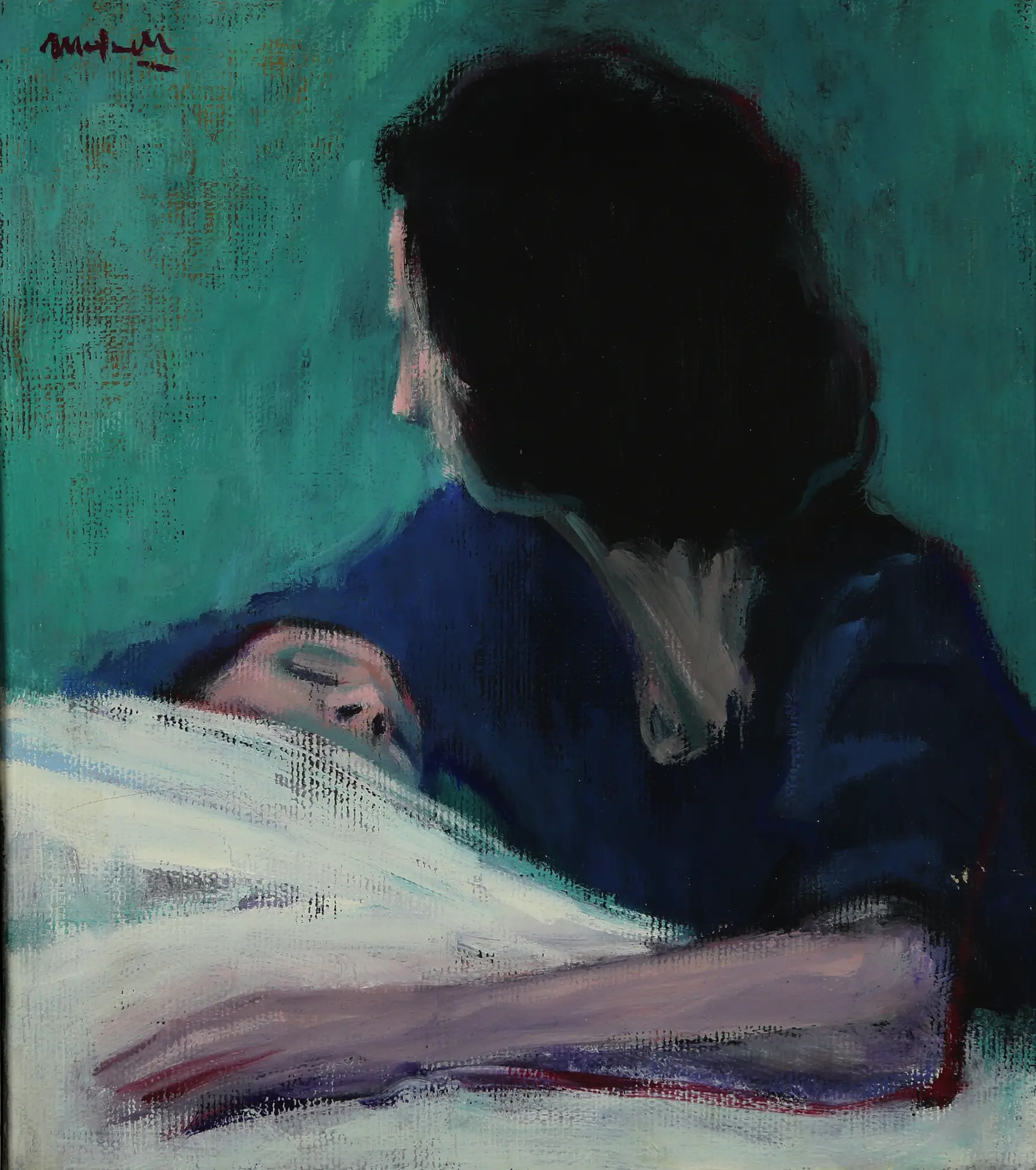 Woman with Person in Bed