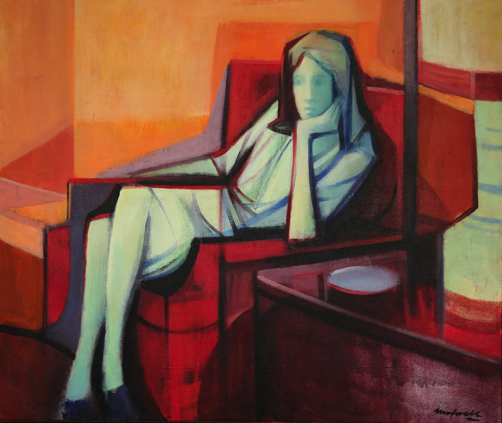 Seated Woman in Red Chair