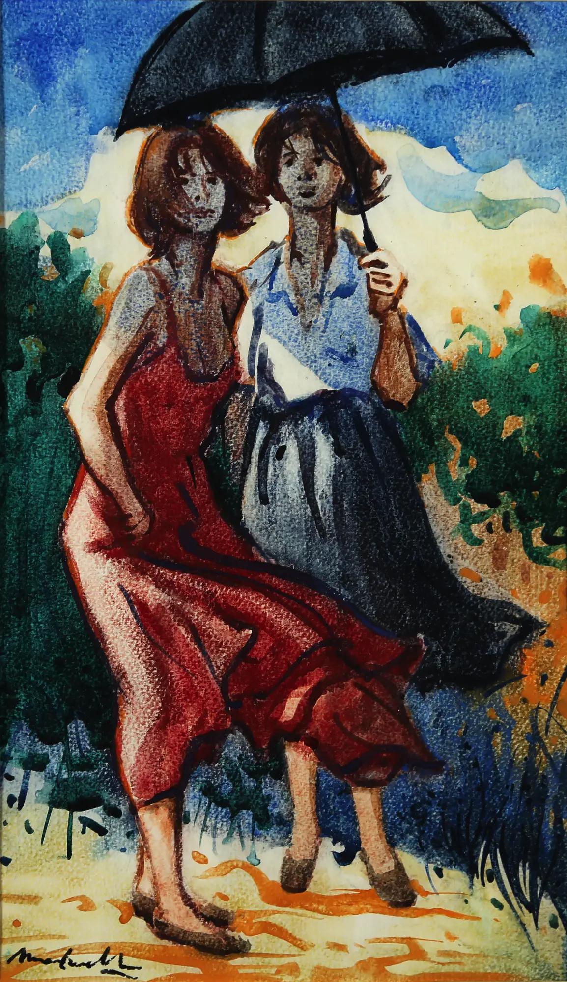 Two Girls with Umbrella