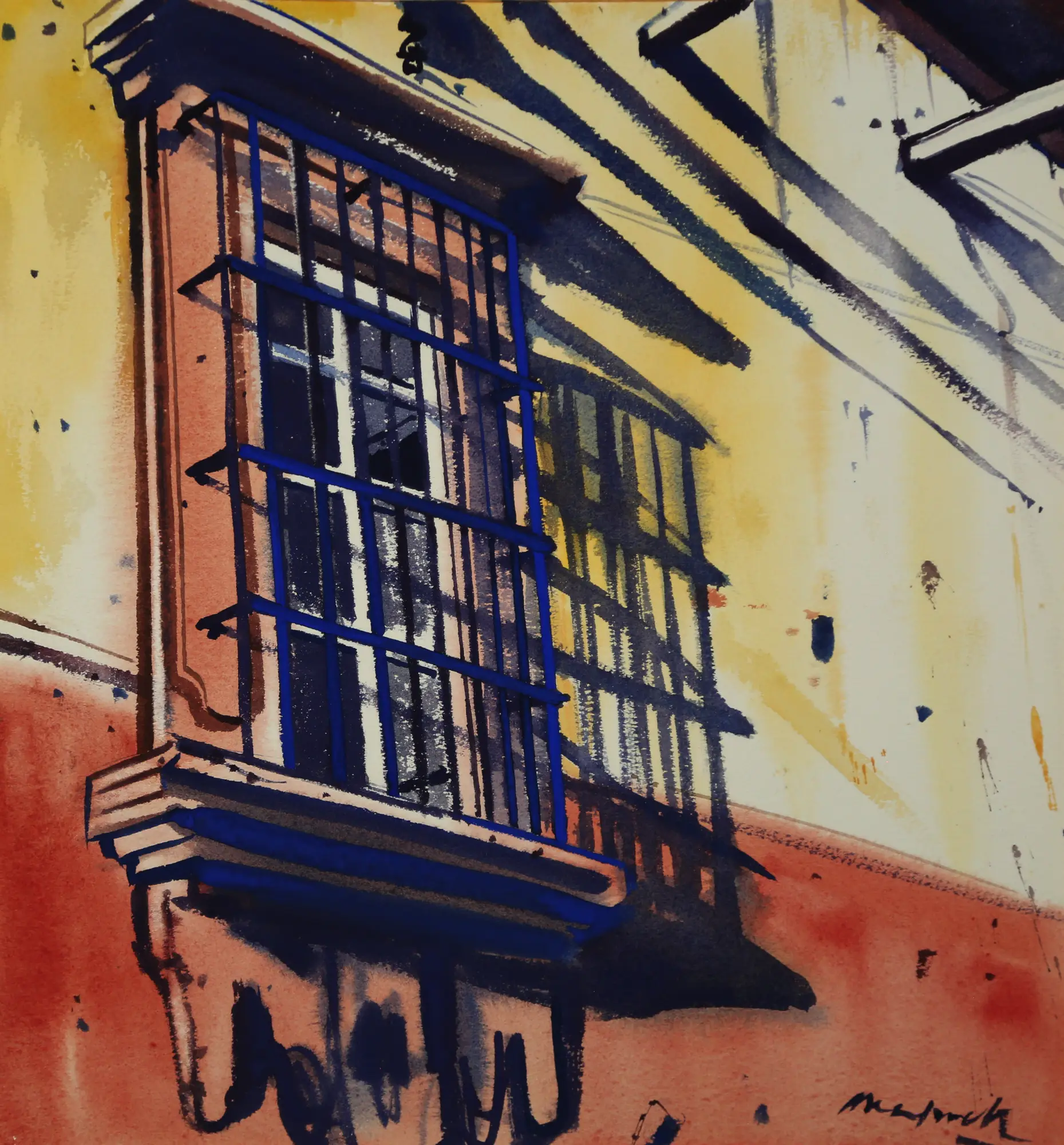 Window with Blue Grille