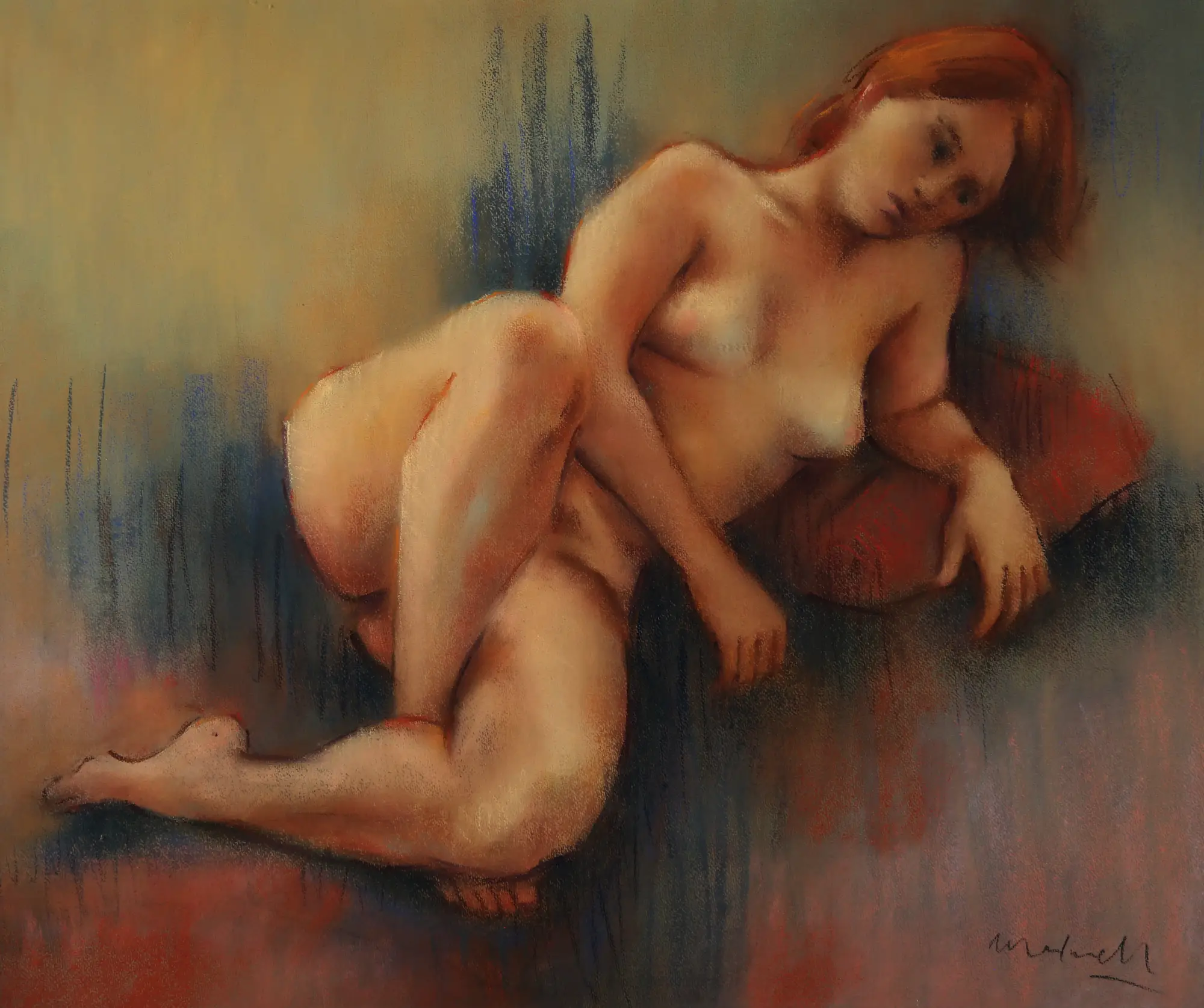 Woman Lying on Orange Cushion