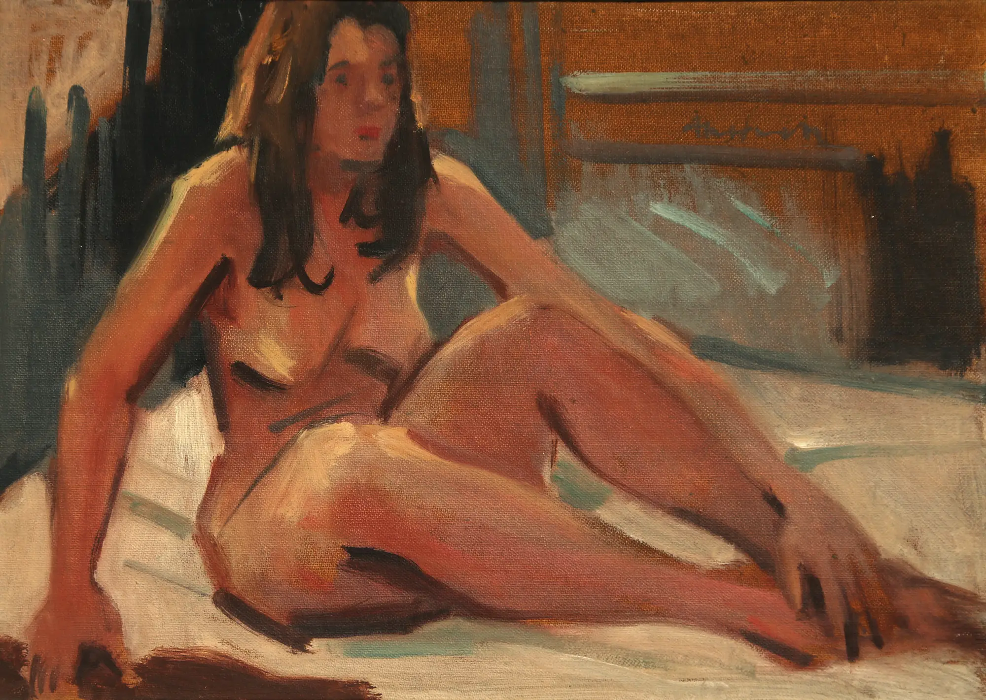 Nude Sitting on White Cloth