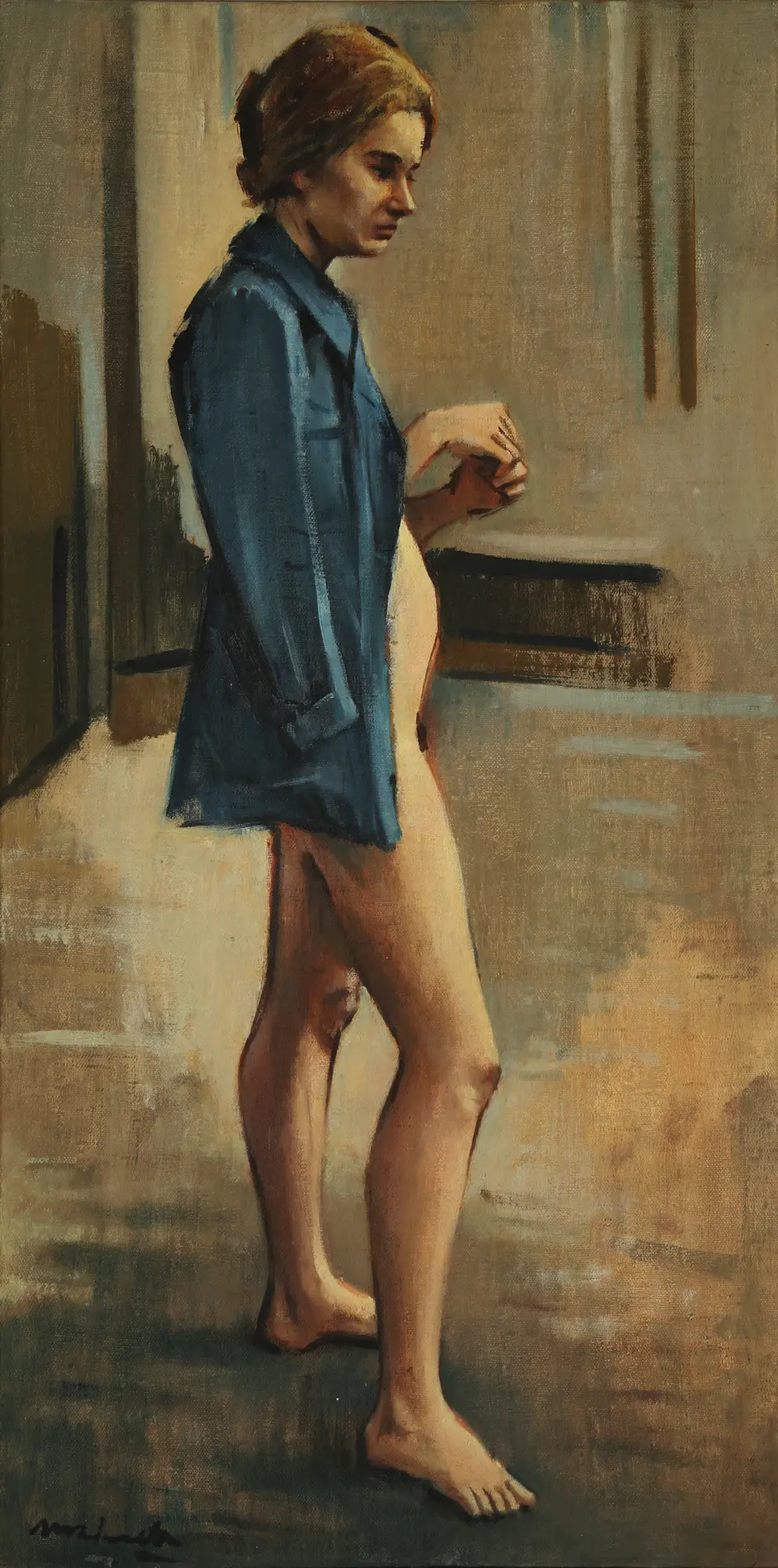 Standing Nude in Blue Jacket