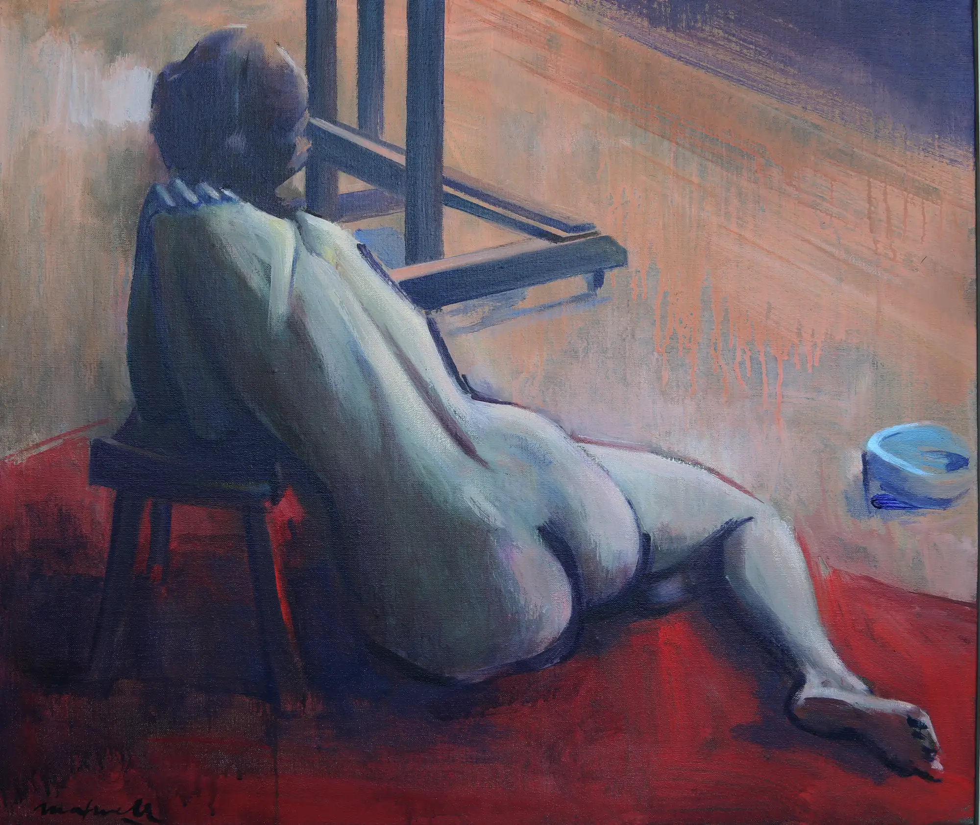 Seated Nude on Red Blanket